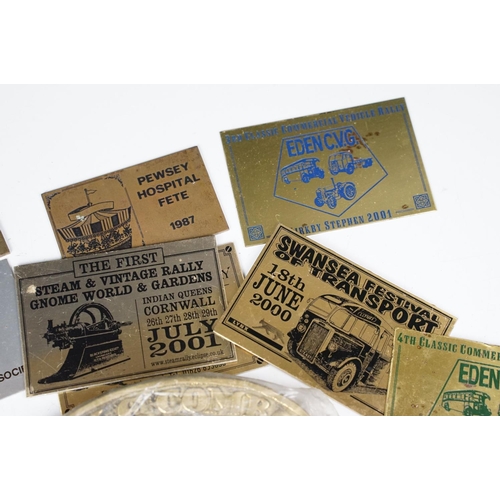 385 - A collection of mixed car badges together with a selection of brass steam rally badges.