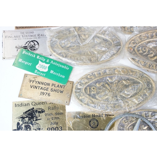 385 - A collection of mixed car badges together with a selection of brass steam rally badges.