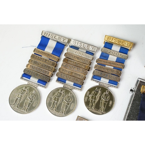 388 - Collection of Bisley shooting medals including Royal Marines rifle association, regular army pistol ... 