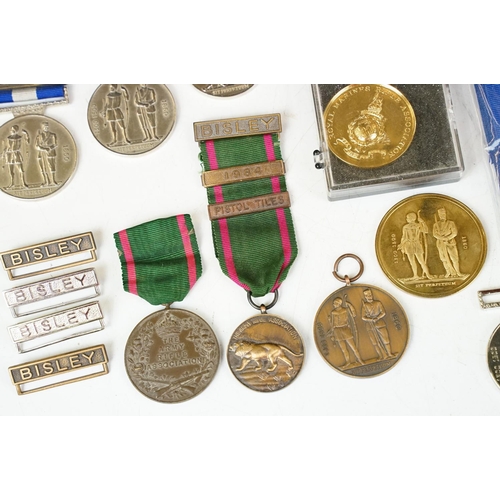 388 - Collection of Bisley shooting medals including Royal Marines rifle association, regular army pistol ... 