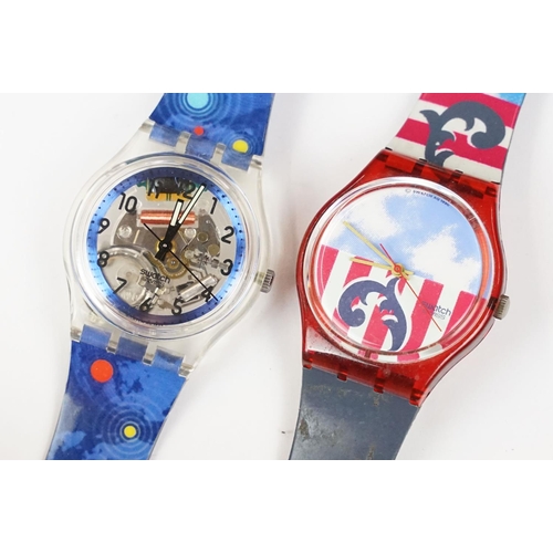 391 - Five Swatch watches together with a Disney company Mickey Mouse watch