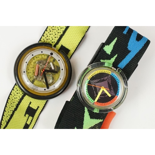 391 - Five Swatch watches together with a Disney company Mickey Mouse watch