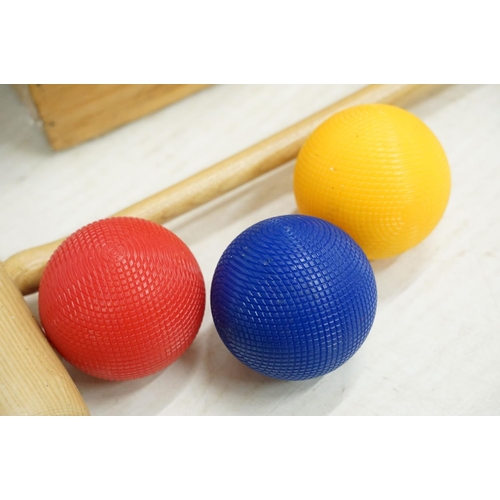 491 - Jaques of London croquet set comprising four wooden mallets, eight balls, hoops & rulebook, plus two... 