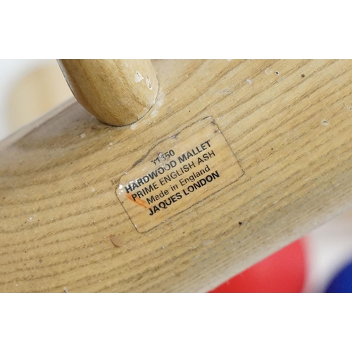 491 - Jaques of London croquet set comprising four wooden mallets, eight balls, hoops & rulebook, plus two... 