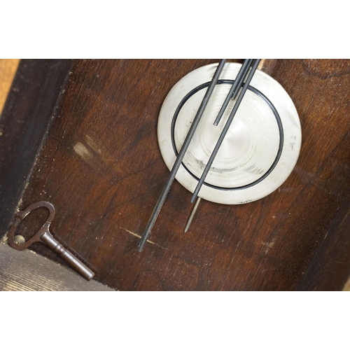 496 - Early 20th century mahogany wall clock, the silvered dial with Arabic numerals, approx 78cm tall