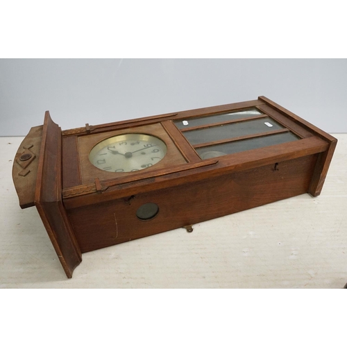 496 - Early 20th century mahogany wall clock, the silvered dial with Arabic numerals, approx 78cm tall