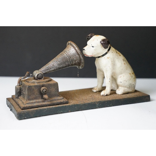 500 - Collection of eight cast iron figures to include a pair of Greyhound ornaments, Panther, Michelin Ma... 