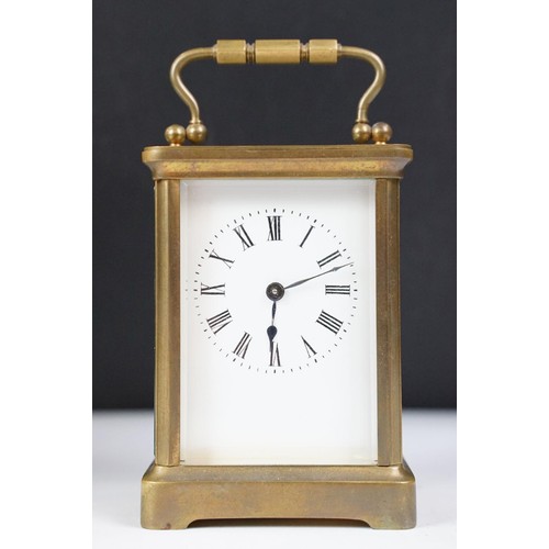 330 - Brass carriage timepiece, with case and key