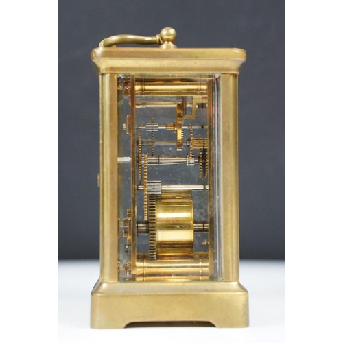 330 - Brass carriage timepiece, with case and key