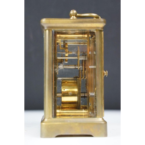 330 - Brass carriage timepiece, with case and key