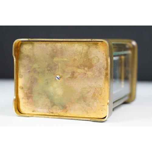 330 - Brass carriage timepiece, with case and key