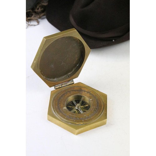 450 - Assorted 20th Century items to include a Christy's of London hat, small tribal mask, two brass and c... 