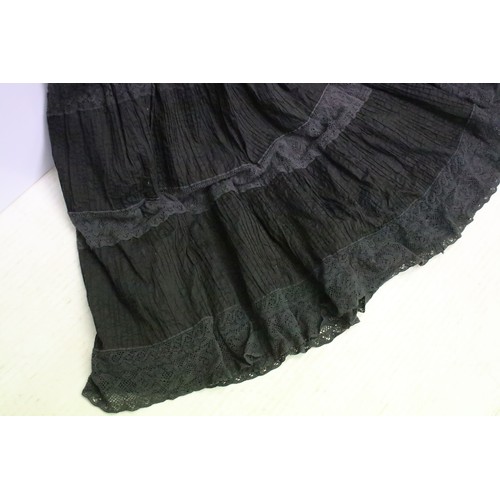 451 - Vintage Mexican black hand stitched crochet panel dress. Mexicana lower Sloane Street london label w... 