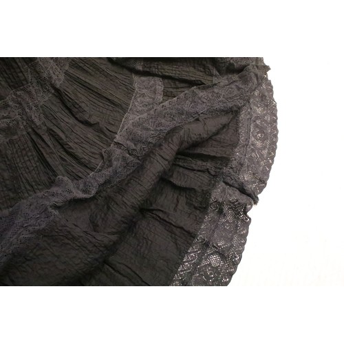 451 - Vintage Mexican black hand stitched crochet panel dress. Mexicana lower Sloane Street london label w... 