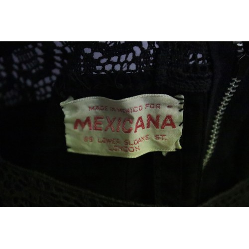 451 - Vintage Mexican black hand stitched crochet panel dress. Mexicana lower Sloane Street london label w... 