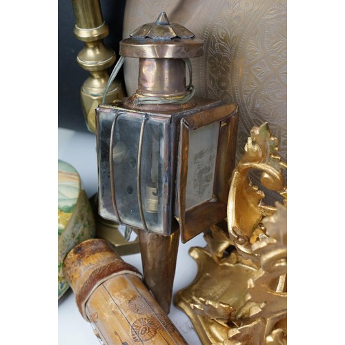 358 - Pair of gilt metal curtain tie backs, modelled as branches of flowers and leaves, each 25cm long, an... 