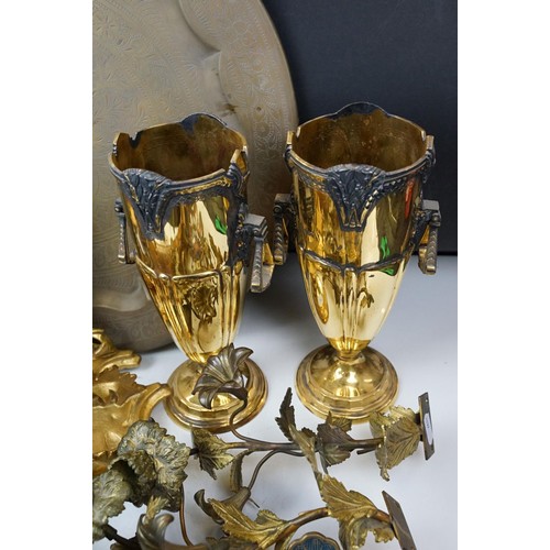 358 - Pair of gilt metal curtain tie backs, modelled as branches of flowers and leaves, each 25cm long, an... 