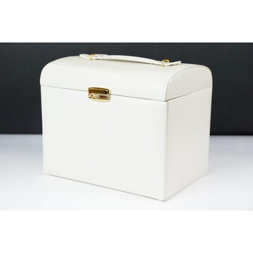 354 - Jewellery box containing rings, cloisonne brooch, gilt necklace, watches and silver