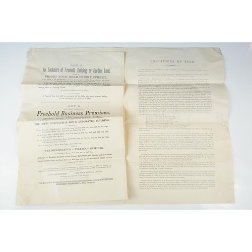 256 - Ephemera - two indentures, 1863 and 1869, Particulars and Conditions of Sale for Properties sold by ... 