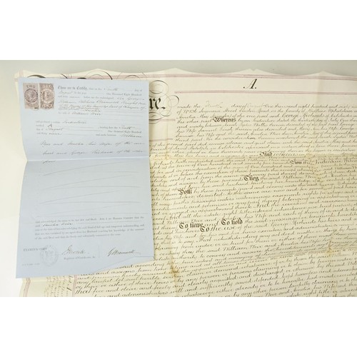 256 - Ephemera - two indentures, 1863 and 1869, Particulars and Conditions of Sale for Properties sold by ... 