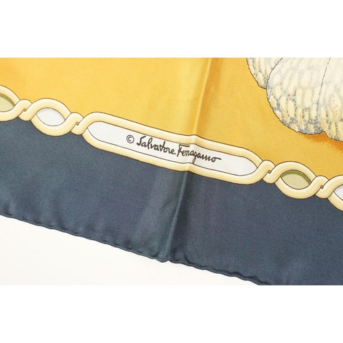 335 - Collection of three vintage silk scarves, comprising: Gucci, Salvatore Ferragamo and Selles a Housse... 