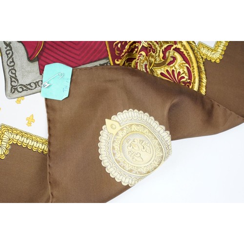 335 - Collection of three vintage silk scarves, comprising: Gucci, Salvatore Ferragamo and Selles a Housse... 