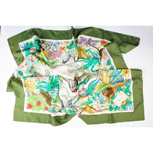 335 - Collection of three vintage silk scarves, comprising: Gucci, Salvatore Ferragamo and Selles a Housse... 