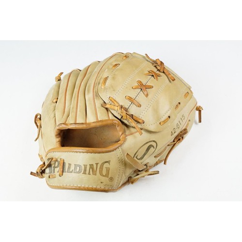 336 - 180 Louisville Slugger flame tempered baseball bat, Spalding top grain leather baseball mitt and fou... 