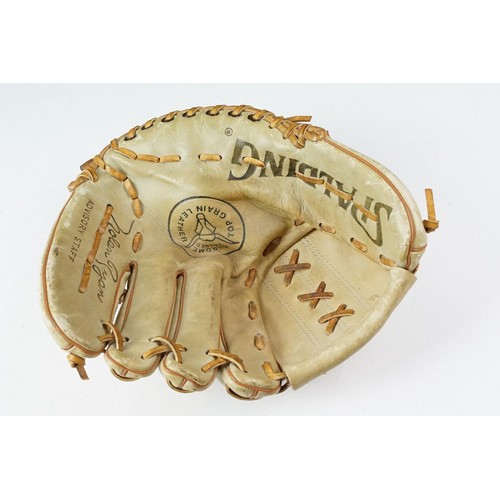 336 - 180 Louisville Slugger flame tempered baseball bat, Spalding top grain leather baseball mitt and fou... 