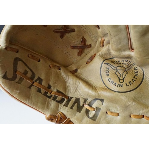 336 - 180 Louisville Slugger flame tempered baseball bat, Spalding top grain leather baseball mitt and fou... 