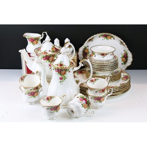 108 - Collection of Royal Albert Old Country Roses, comprising: a coffee pot, teapot, milk jug, sugar bowl... 