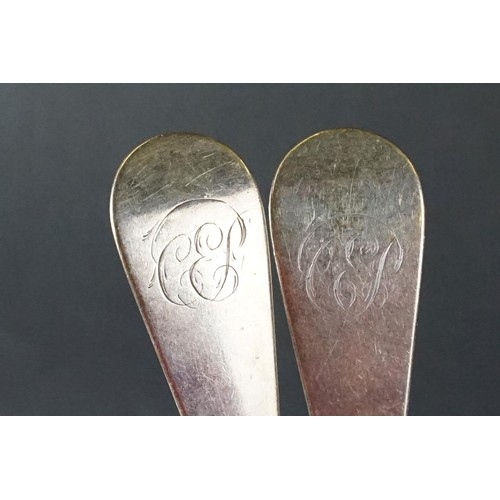 258 - Two 19th Century George IV silver spoons with engraved terminals (hallmarked London 1816) together w... 