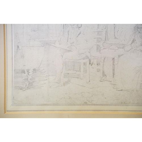 208 - John Varley (1778 - 1842), interior scene, pencil, label verso for Covent Garden Gallery Ltd, 19.5 x... 