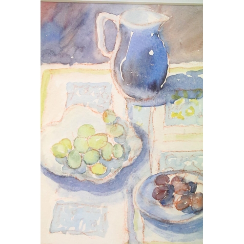 209 - Rita Greig (1918 - 2011), Still Life with Grapes, watercolour and pastel, initialled lower left, lab... 