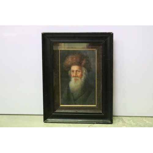 41 - Framed oil painting portrait of a Jewish elder 26.5cm x 17cm