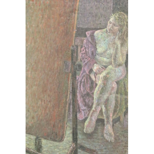 58 - Impressionist school, nude seated before a mirror, oil on canvas, double sided with reclining nude v... 