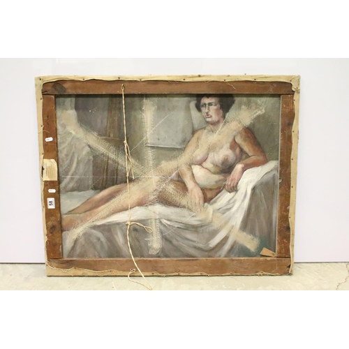 58 - Impressionist school, nude seated before a mirror, oil on canvas, double sided with reclining nude v... 