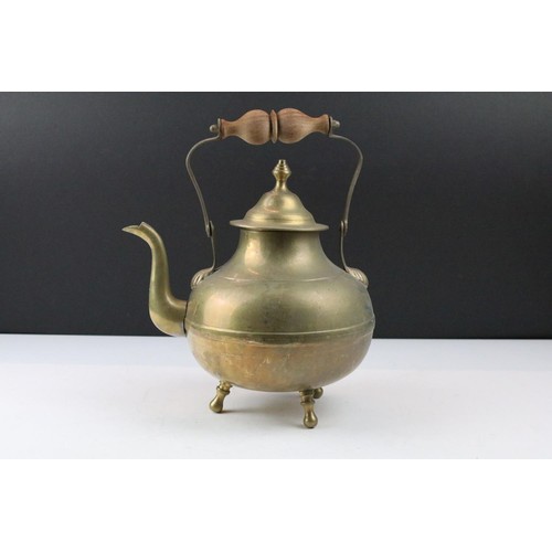 456 - Collection of 20th Century metal wares to include a large bell, trivet, kettle, silver plated tea wa... 