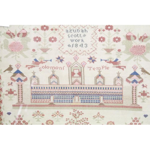 516 - Three samplers, comprising: Azubah Scott Work 1843, Solomons Temple, 32 x 26cm, Ann Horsfall Finishe... 