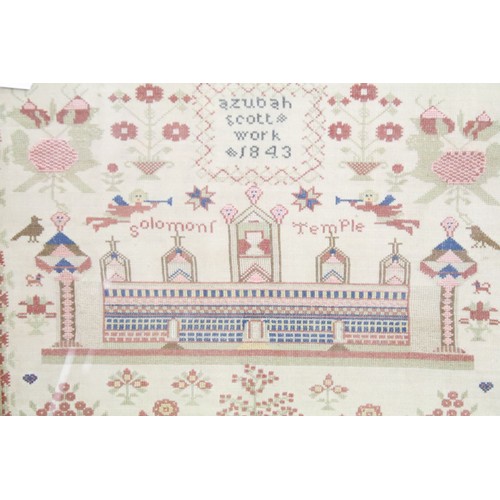 516 - Three samplers, comprising: Azubah Scott Work 1843, Solomons Temple, 32 x 26cm, Ann Horsfall Finishe... 