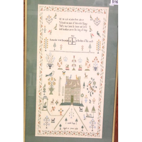 516 - Three samplers, comprising: Azubah Scott Work 1843, Solomons Temple, 32 x 26cm, Ann Horsfall Finishe... 