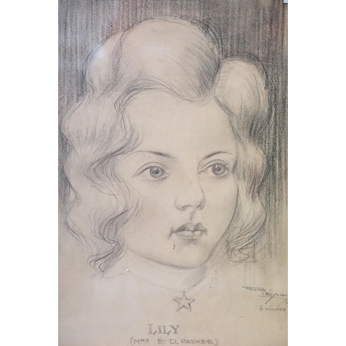 32 - Frank Leah (Irish, 1886 - 1972), Lily, Mrs E.D. Parker, pencil, signed lower right, dated 16.11.33, ... 