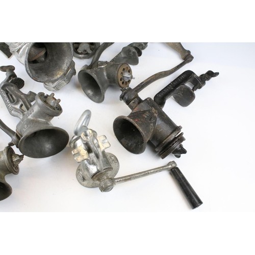 457 - Collection of vintage kitchenalia meat grinders including Spong and Harper.
