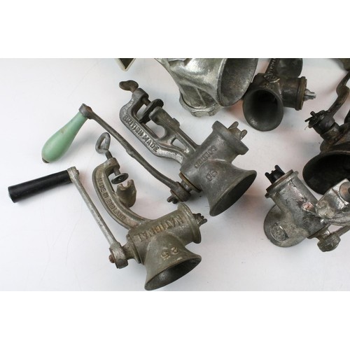 457 - Collection of vintage kitchenalia meat grinders including Spong and Harper.