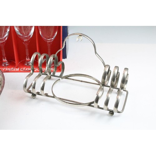 459 - Collection of silver plate to include assorted 19th Century flat ware, toast rack, twin handled dish... 