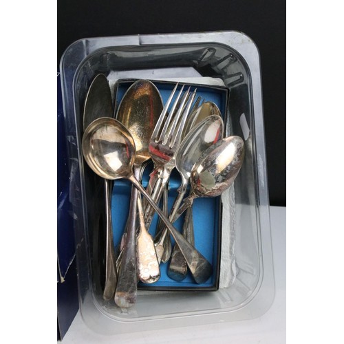 459 - Collection of silver plate to include assorted 19th Century flat ware, toast rack, twin handled dish... 