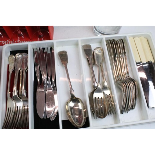 459 - Collection of silver plate to include assorted 19th Century flat ware, toast rack, twin handled dish... 