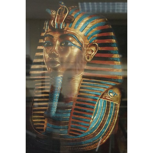 133 - Egyptian School, Mask of Tutankhamun, painted on papyrus, indistinctly signed lower right, Osiris Pa... 