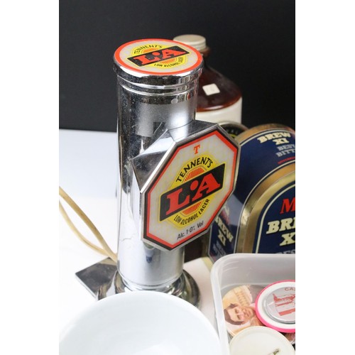 461 - Collection of breweriana beer pump covers to include Budweiser, Woodpecker cider, Dry Blackthorn, Ho... 