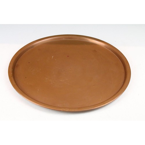 464 - Collection of assorted copper wares to include a Persian copper ewer, twon handled pot with repousse... 